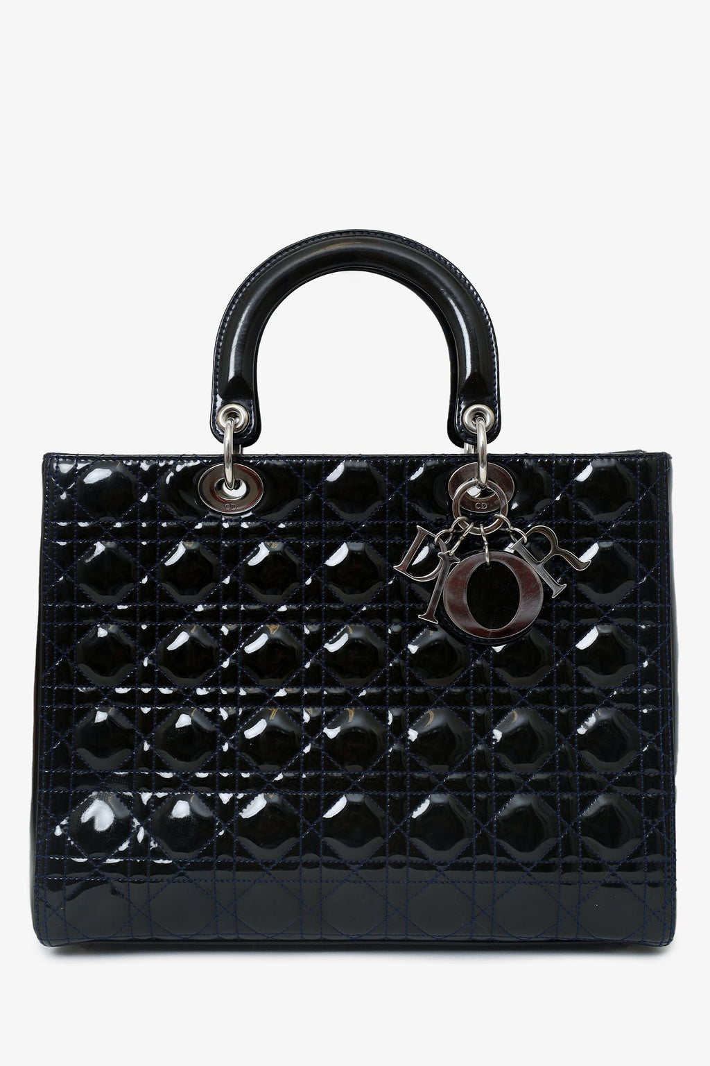 Christian Dior 2009 Black Patent Large Lady Dior Top Handle With Strap