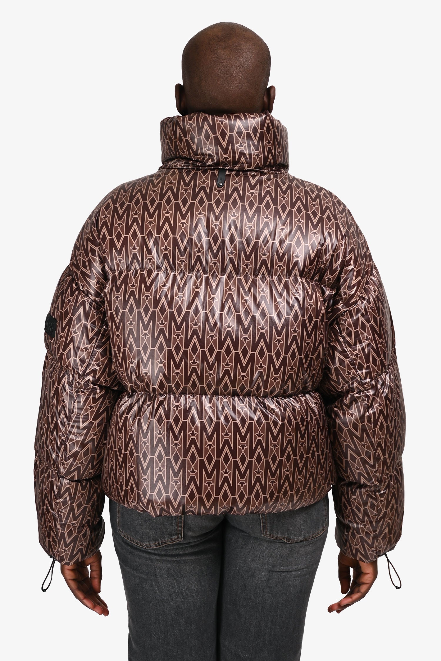 Mackage Brown 'Mylah' Monogram Down Cropped Puffer Jacket Size XL
