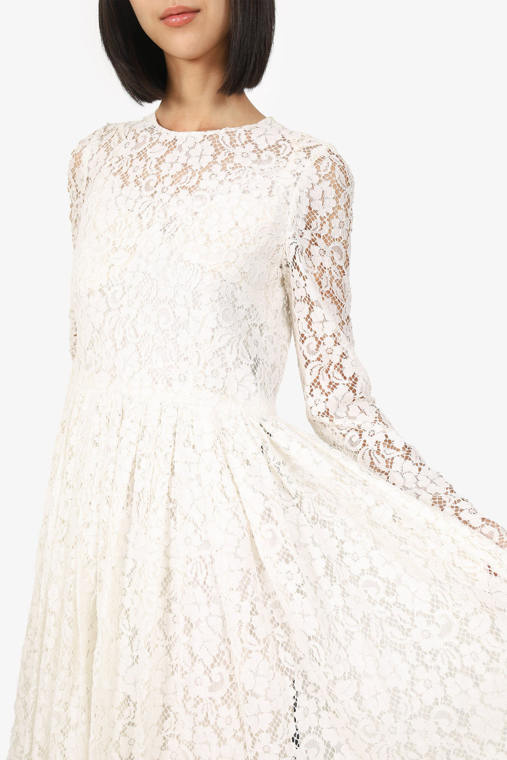Dolce & Gabbana White Lace Flared Maxi Dress Size 44