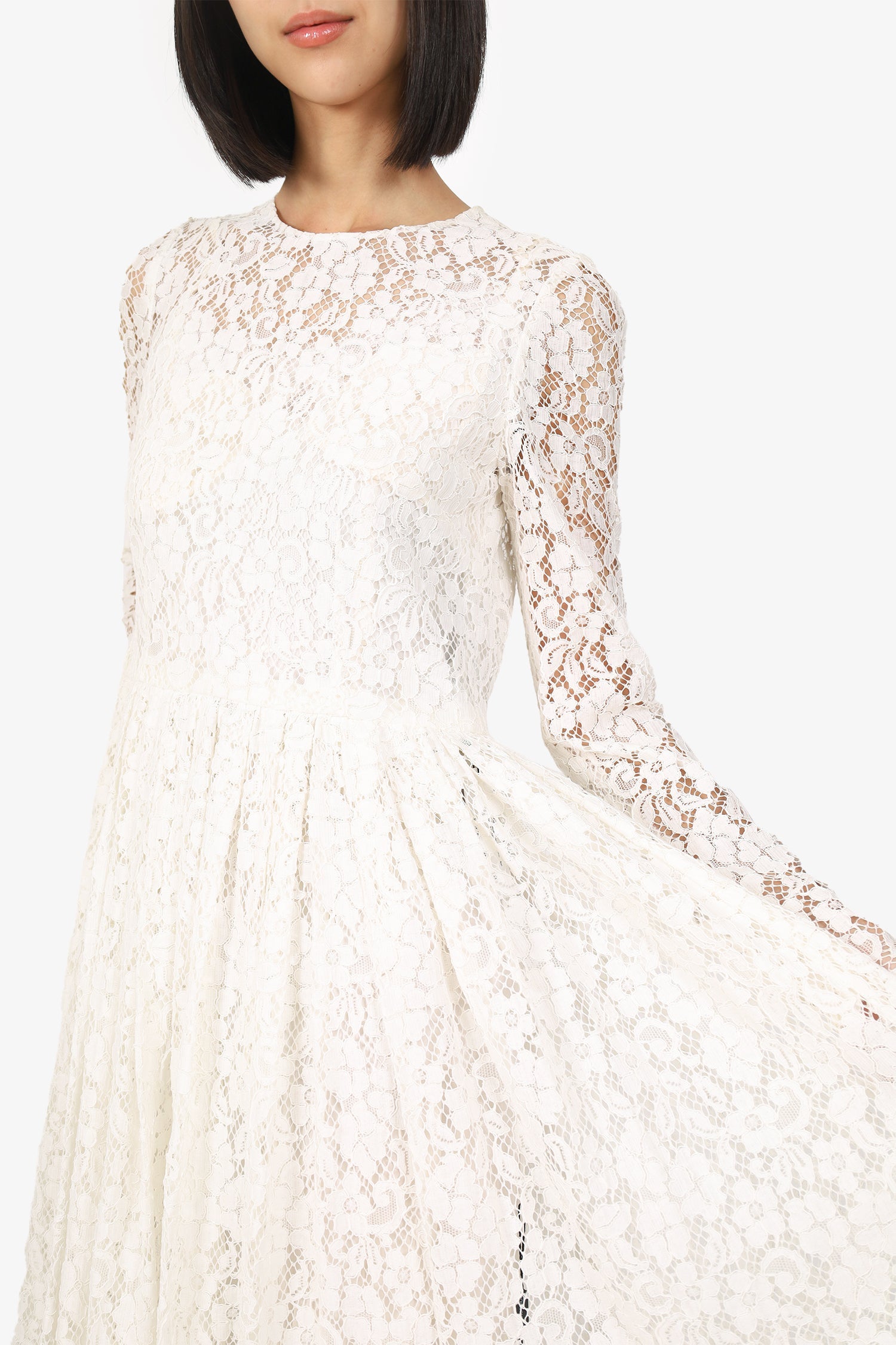 Dolce & Gabbana White Lace Flared Maxi Dress Size 44