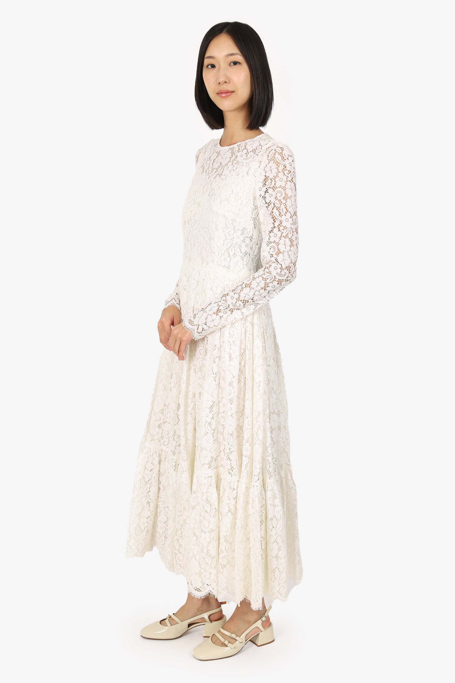 Dolce & Gabbana White Lace Flared Maxi Dress Size 44