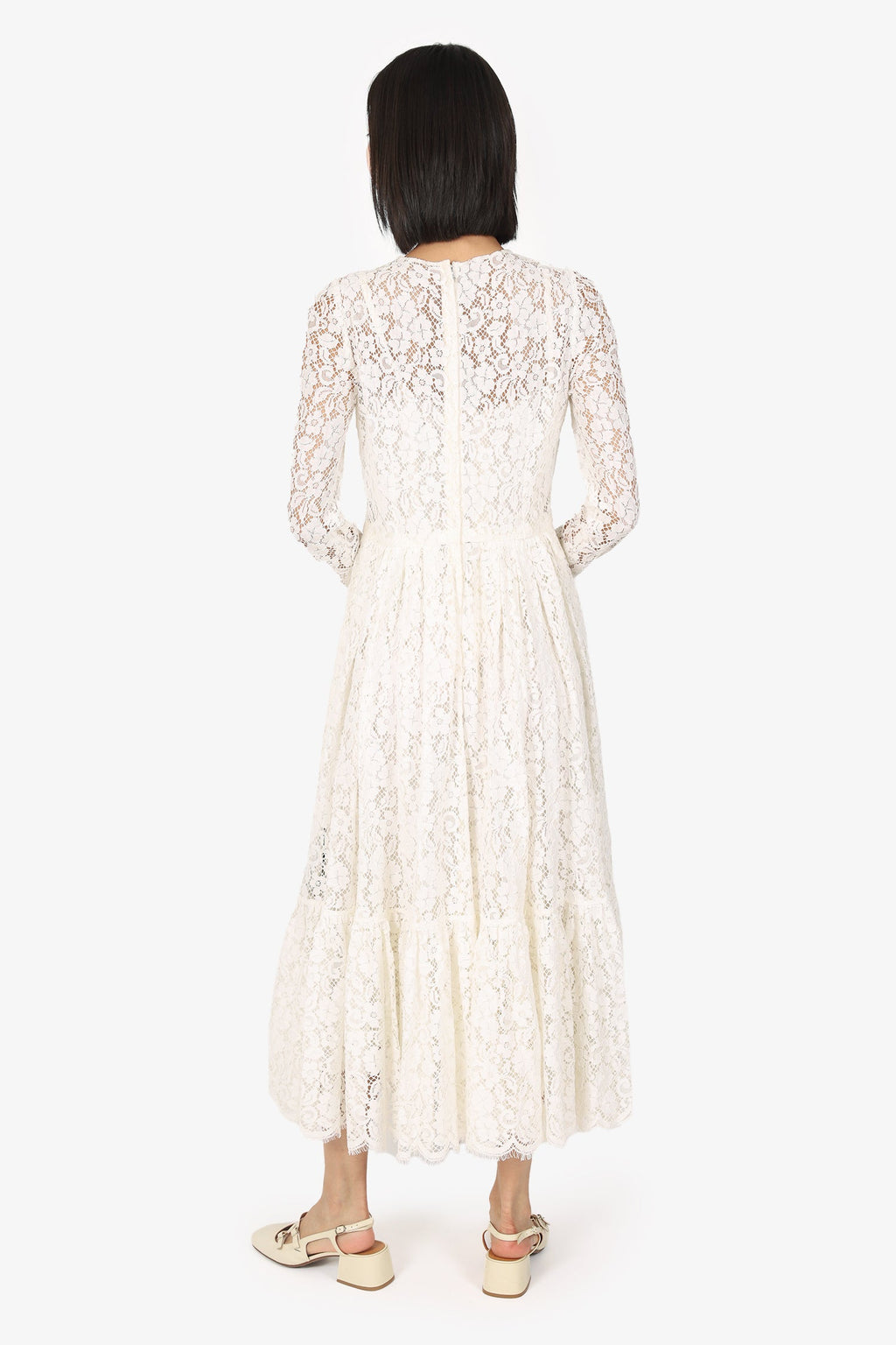 Dolce & Gabbana White Lace Flared Maxi Dress Size 44