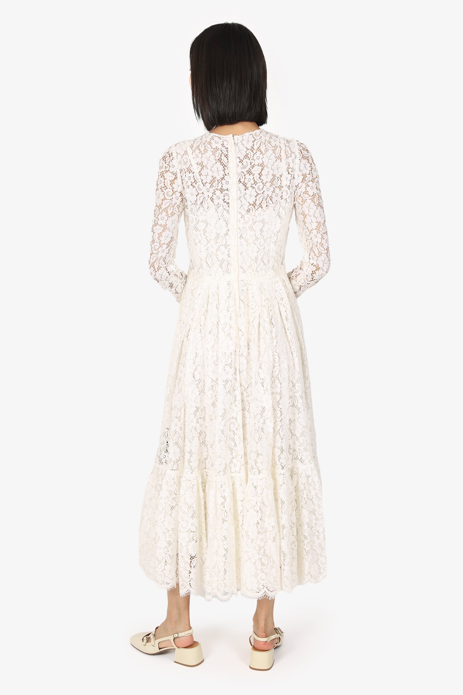Dolce & Gabbana White Lace Flared Maxi Dress Size 44
