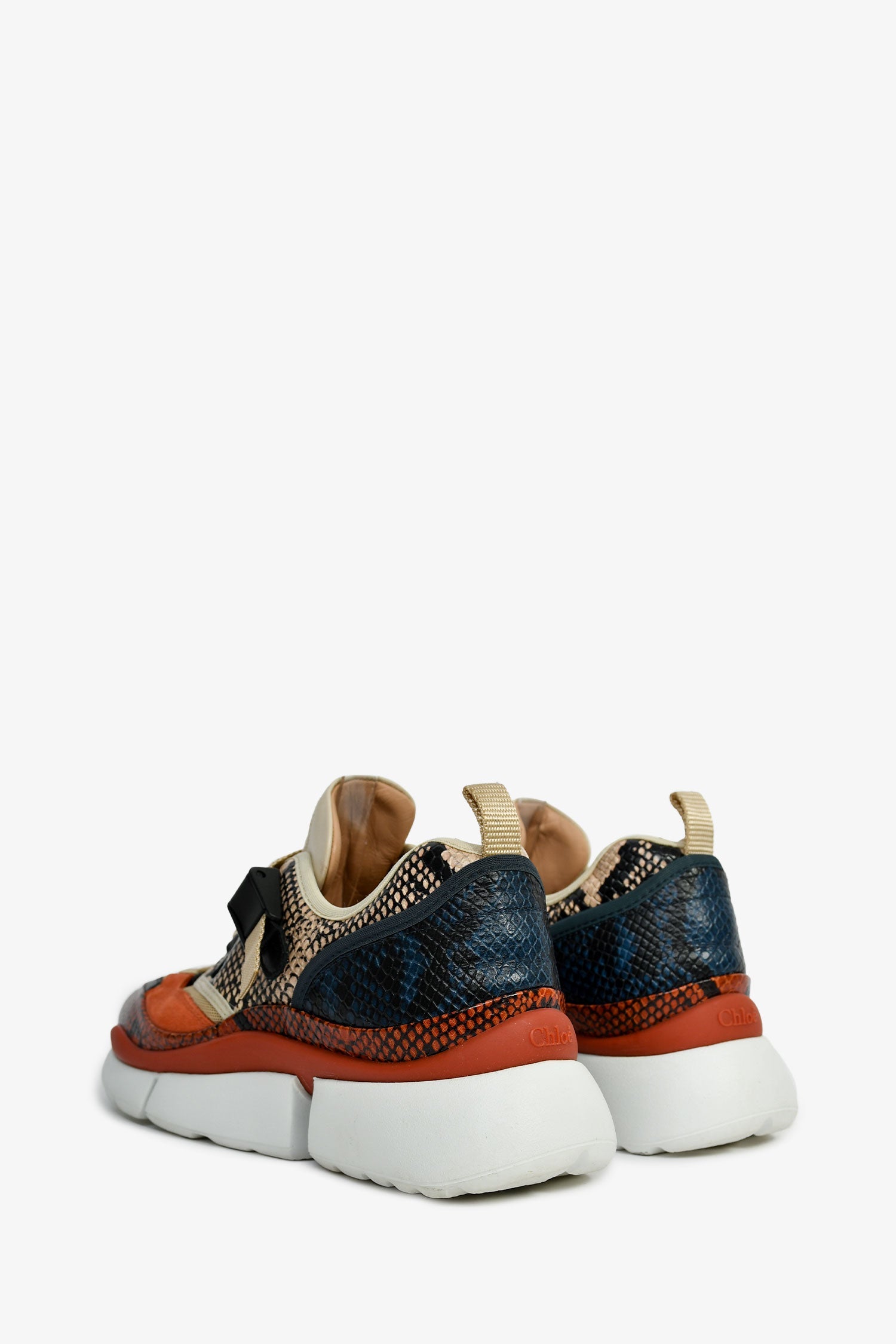 Chloe Beige/Multi Snake Printed Sneakers Size 40