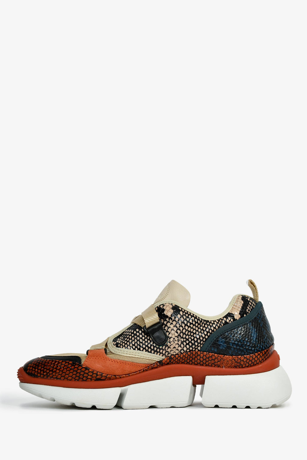 Chloe Beige/Multi Snake Printed Sneakers Size 40