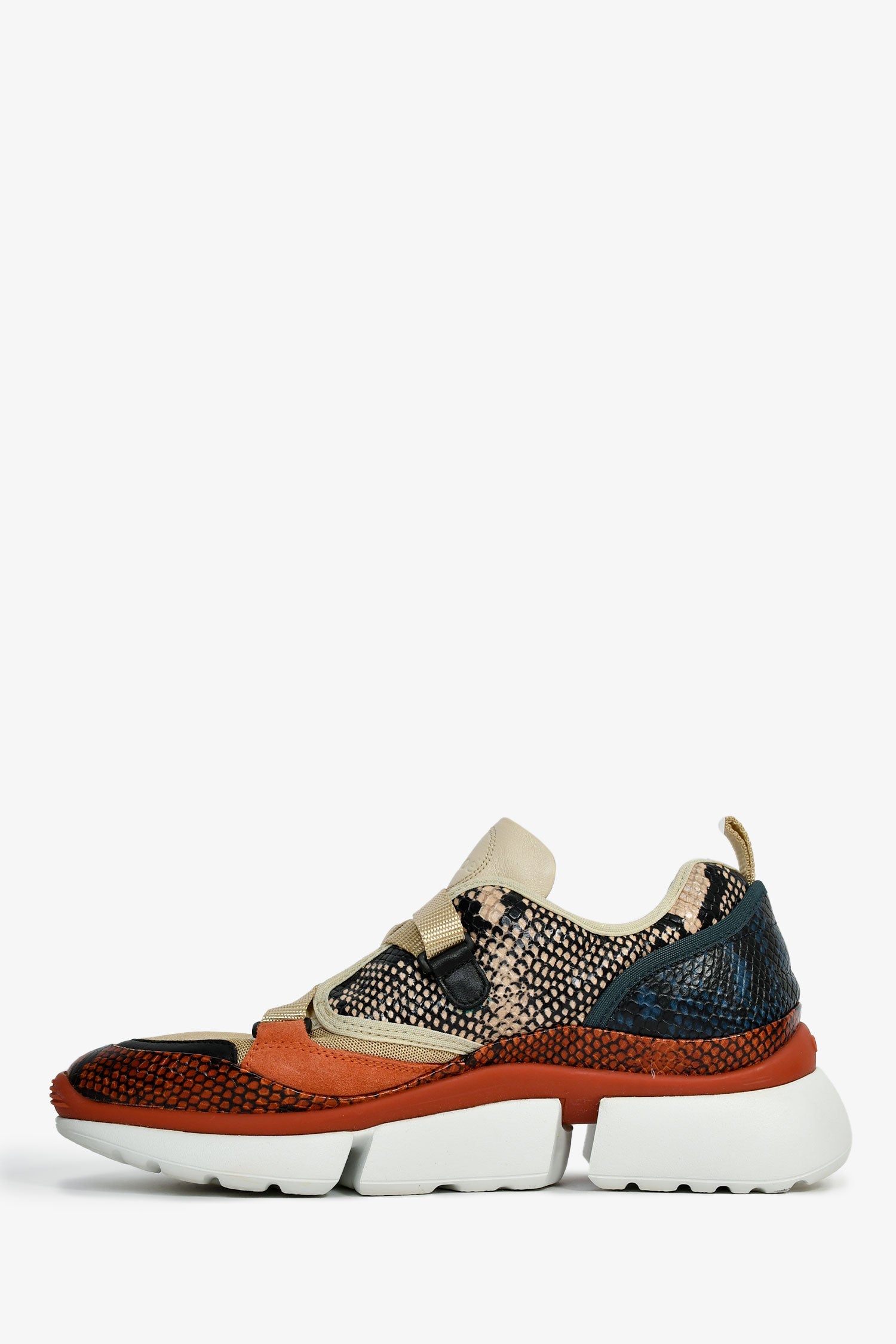 Chloe Beige/Multi Snake Printed Sneakers Size 40