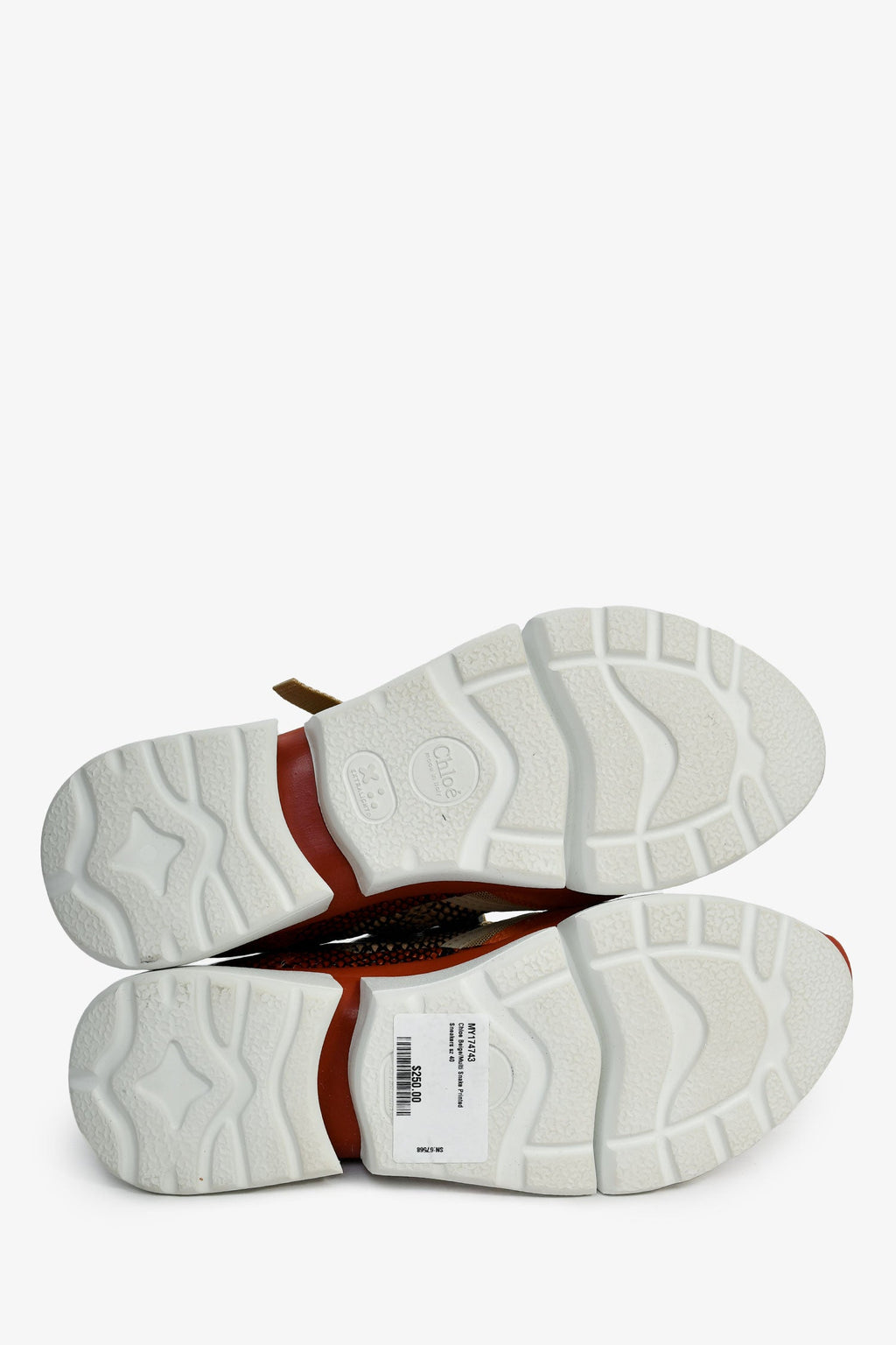 Chloe Beige/Multi Snake Printed Sneakers Size 40
