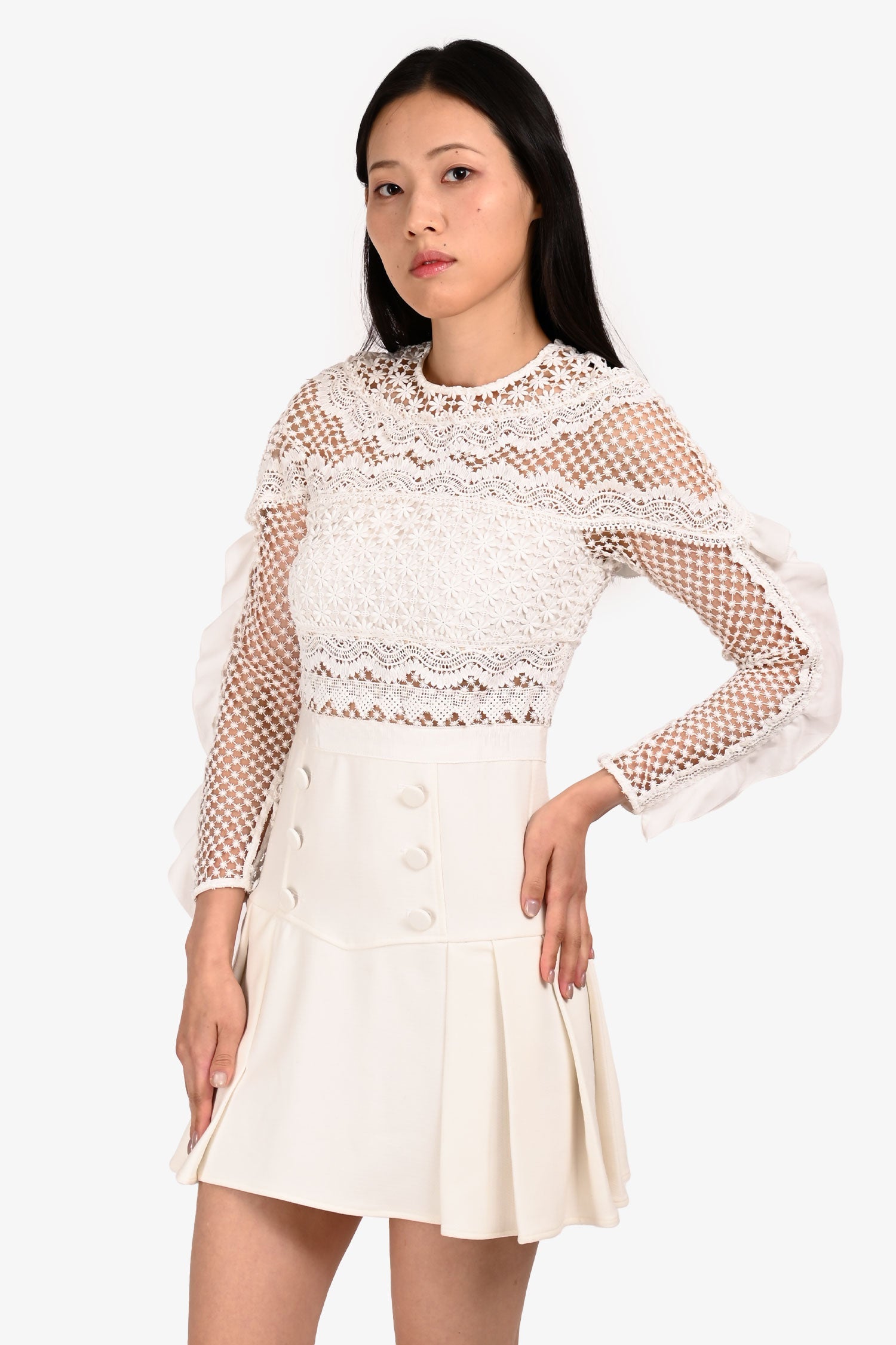 Self-Portrait White Lace Pleated Dress Size 4 US