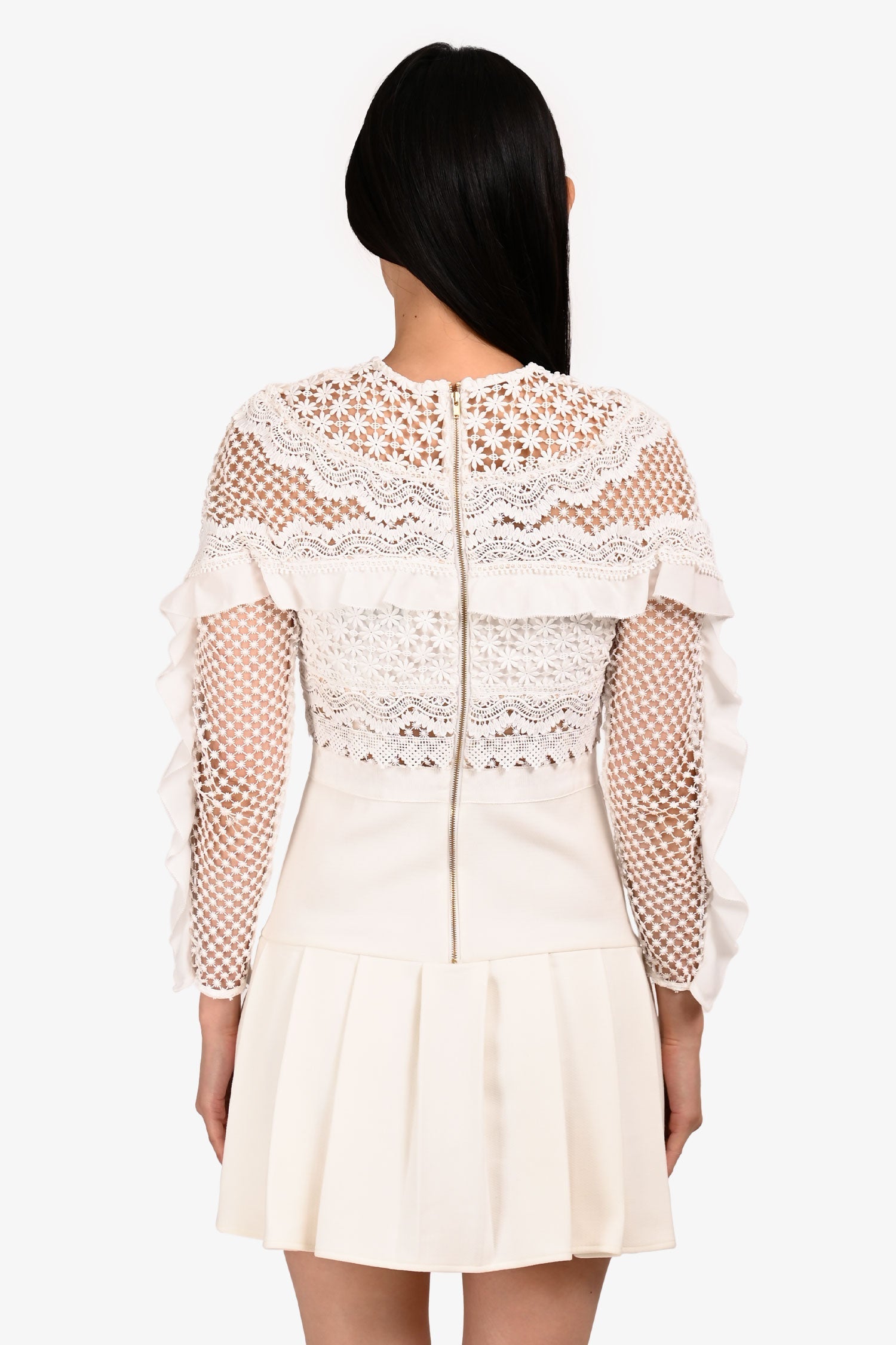 Self-Portrait White Lace Pleated Dress Size 4 US