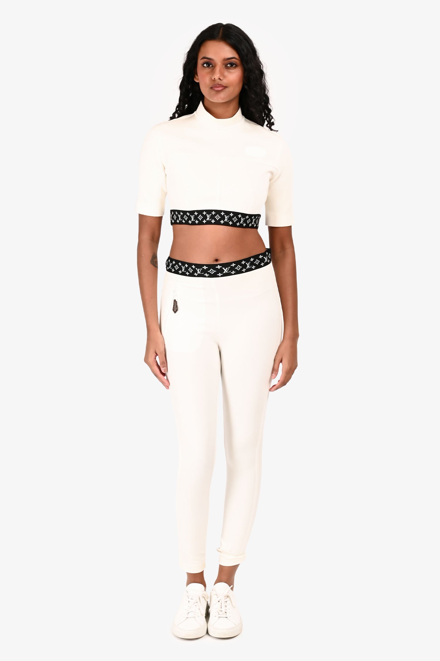 Louis Vuitton White/Black Logo Waistband Crop Top Size 38