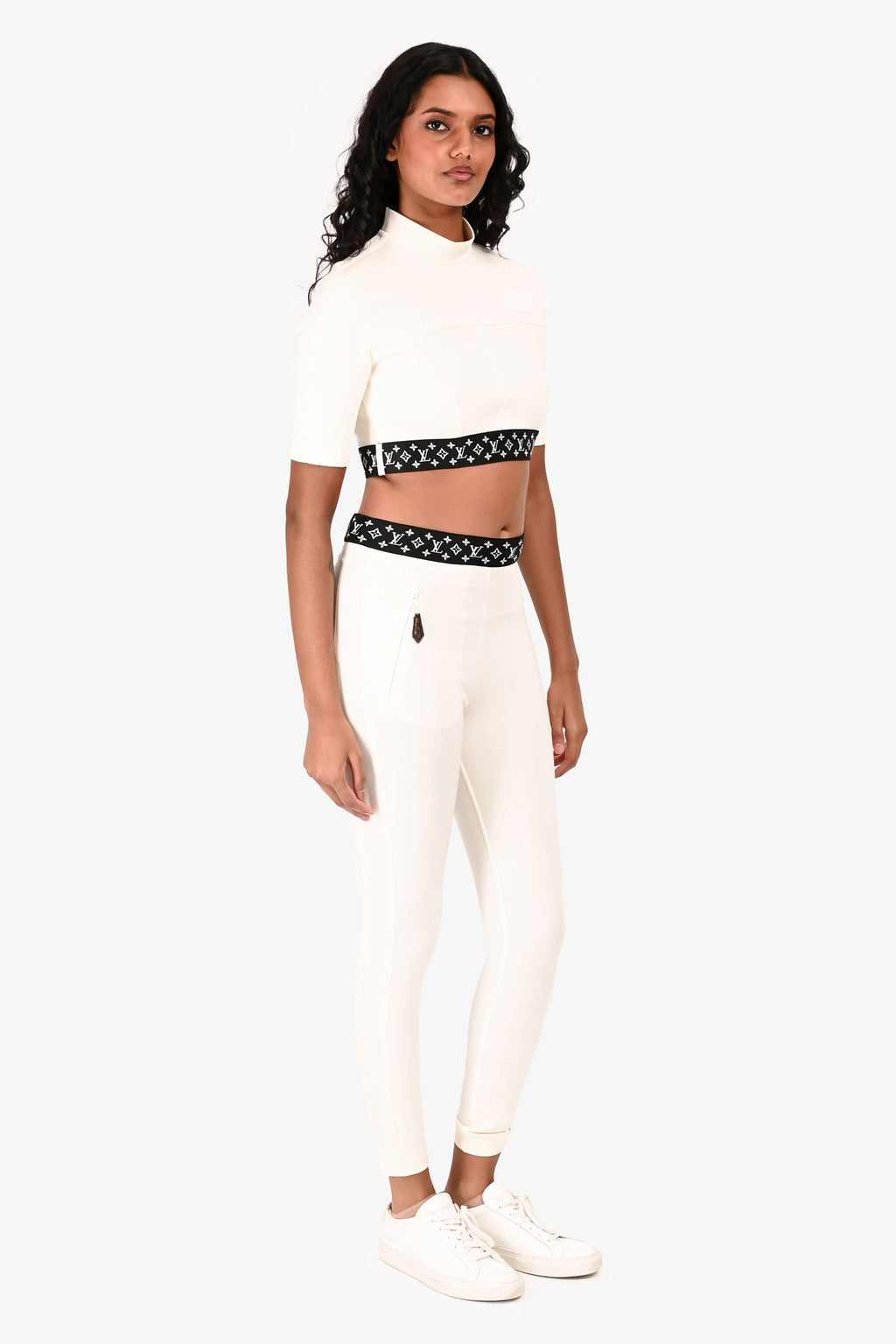 Louis Vuitton White/Black Logo Waistband Crop Top Size 38