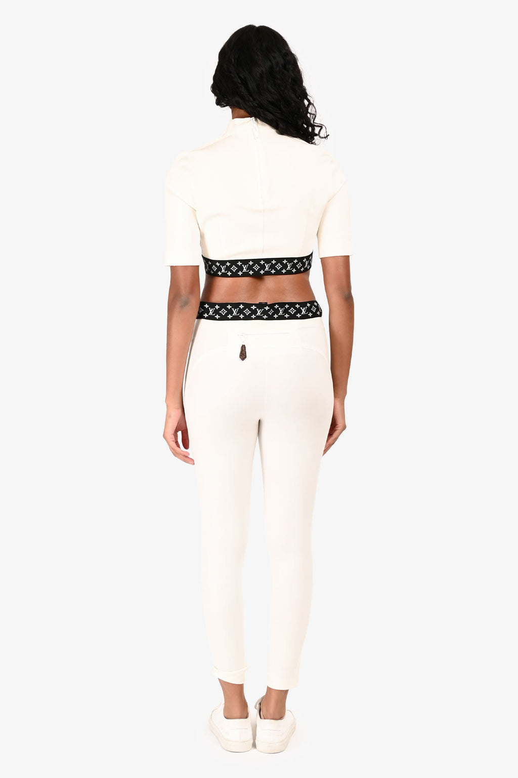 Louis Vuitton White/Black Logo Waistband Crop Top Size 38