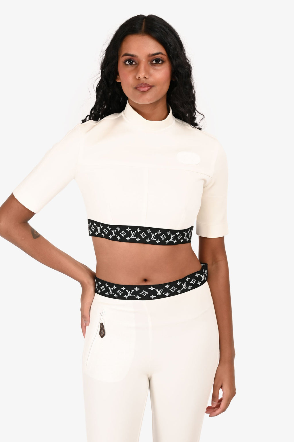 Louis Vuitton White/Black Logo Waistband Crop Top Size 38