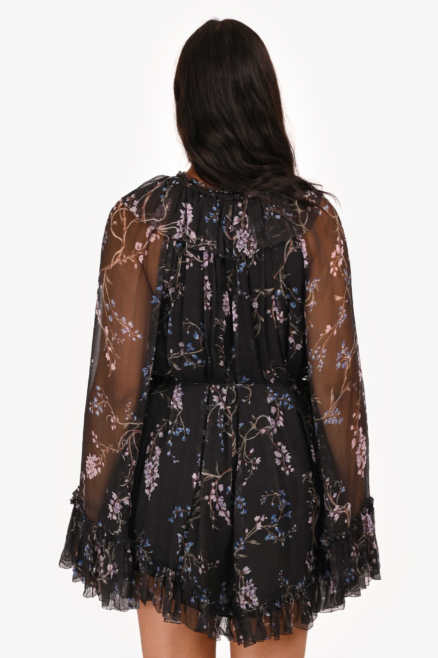 Zimmermann Black/Pink Silk Floral Belted Mini Dress Size 3