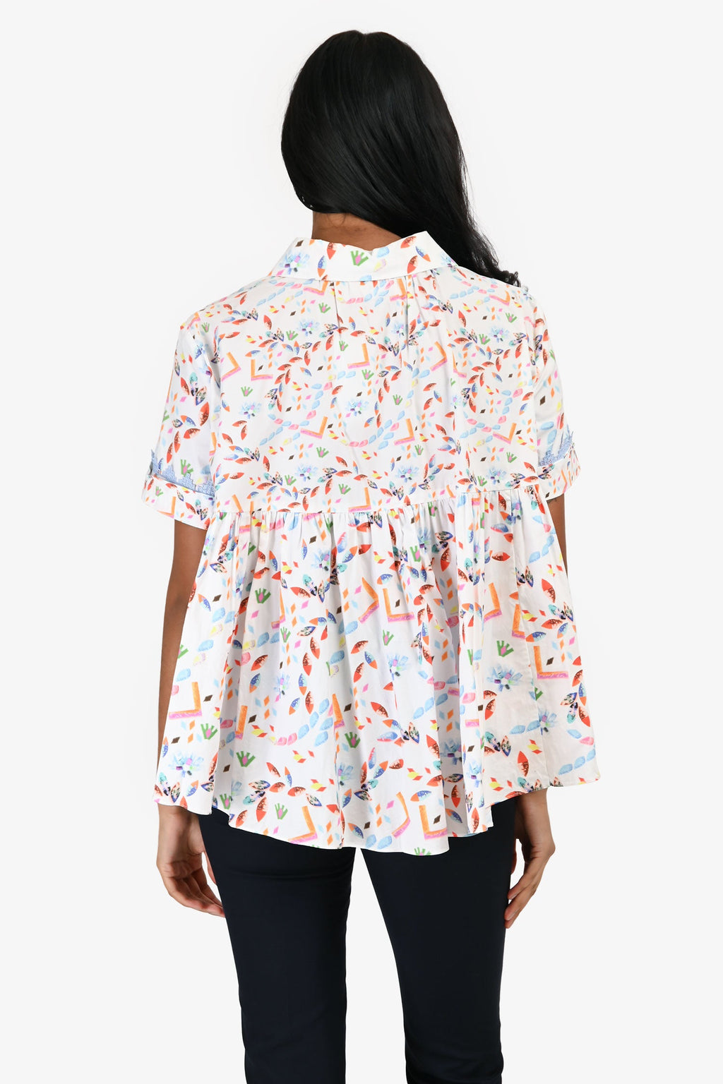 Peter Pilotto White Multicolour Print Ruffled Short Sleeves Button Down Size 4
