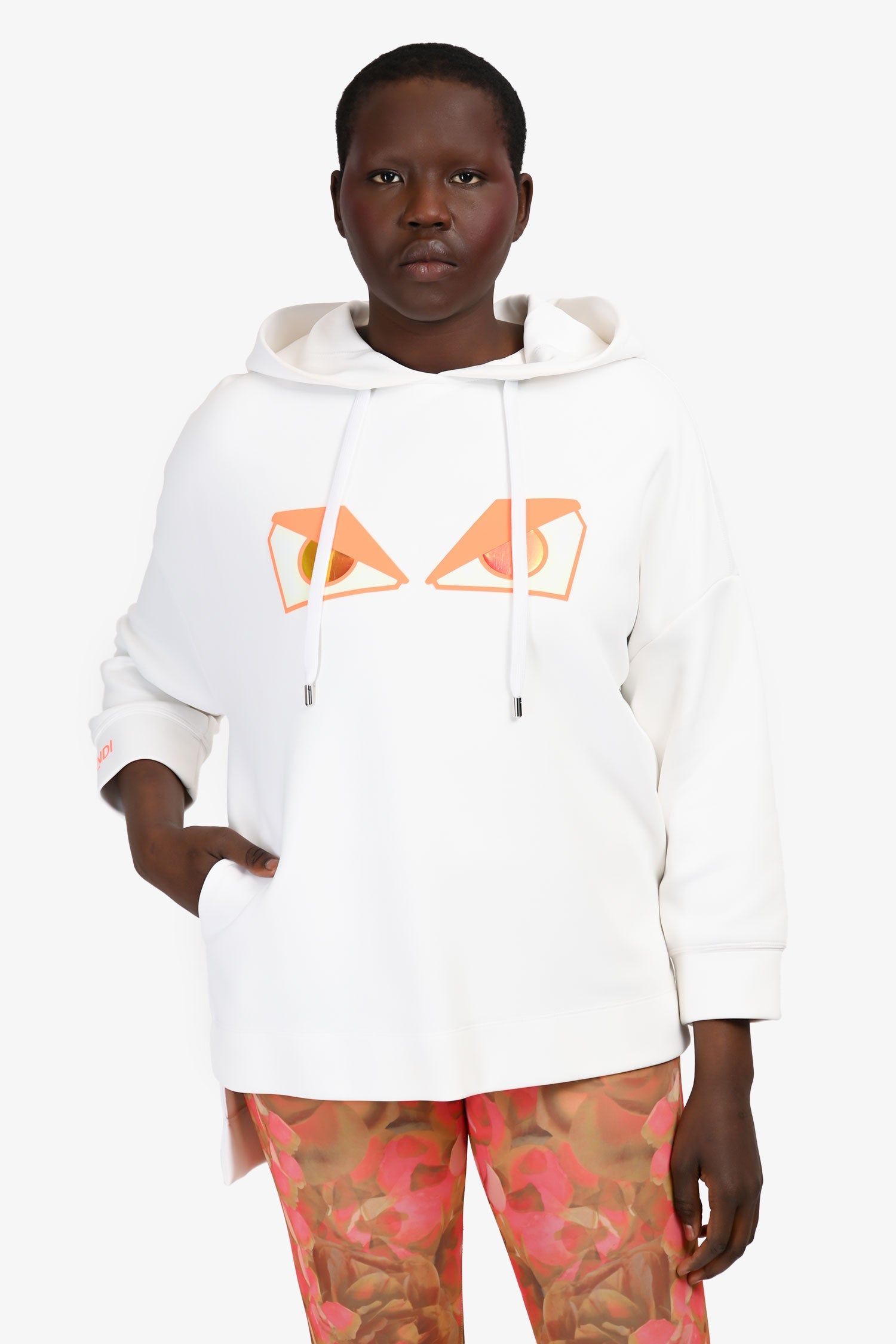 Fendi White/Neon Orange Monster Hoodie Size 40