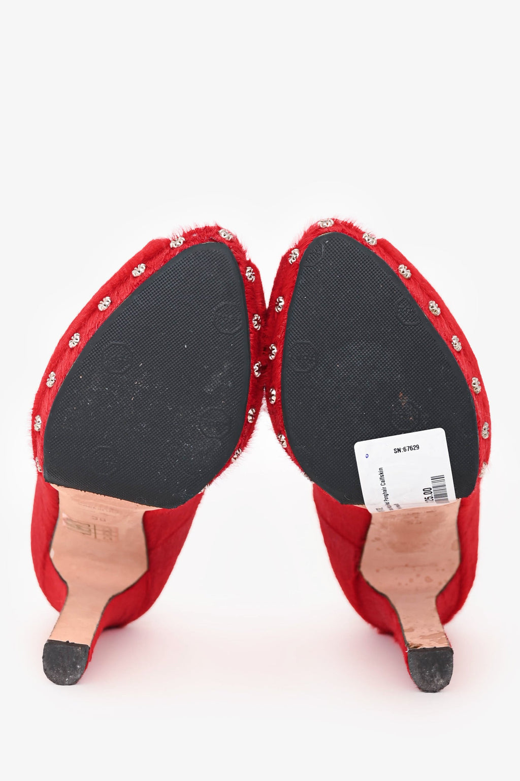 Alexander McQueen Red Ponyhair Calfskin Peep Toe Heels Size 36