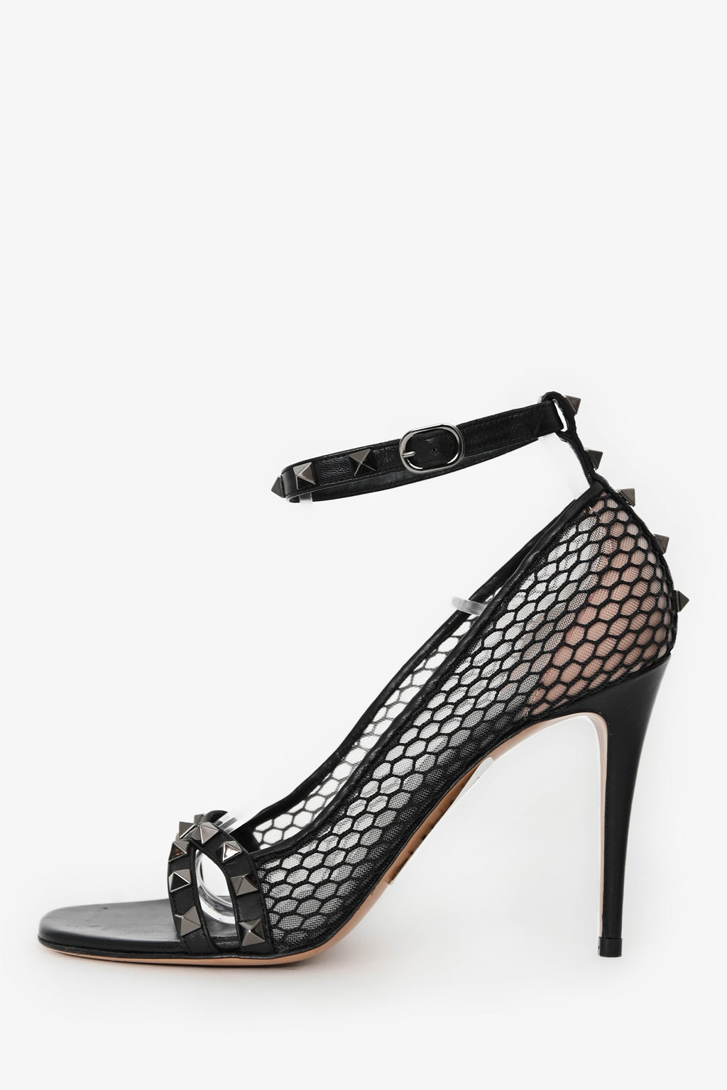 Valentino Black Leather Alcove Rockstud Mesh Sandals Size 38.5