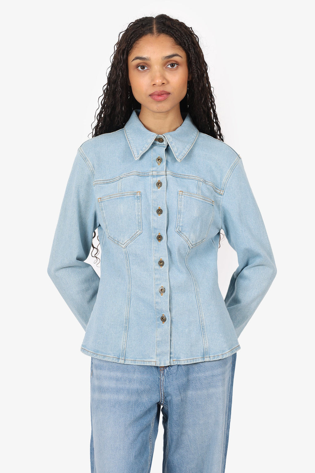 Nanushka Blue Denim Button Down Shirt Size M