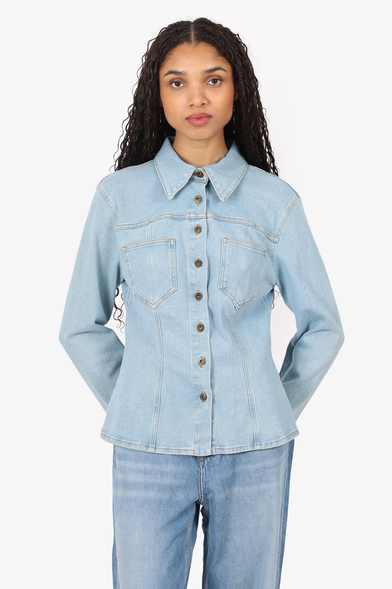 Nanushka Blue Denim Button Down Shirt Size M
