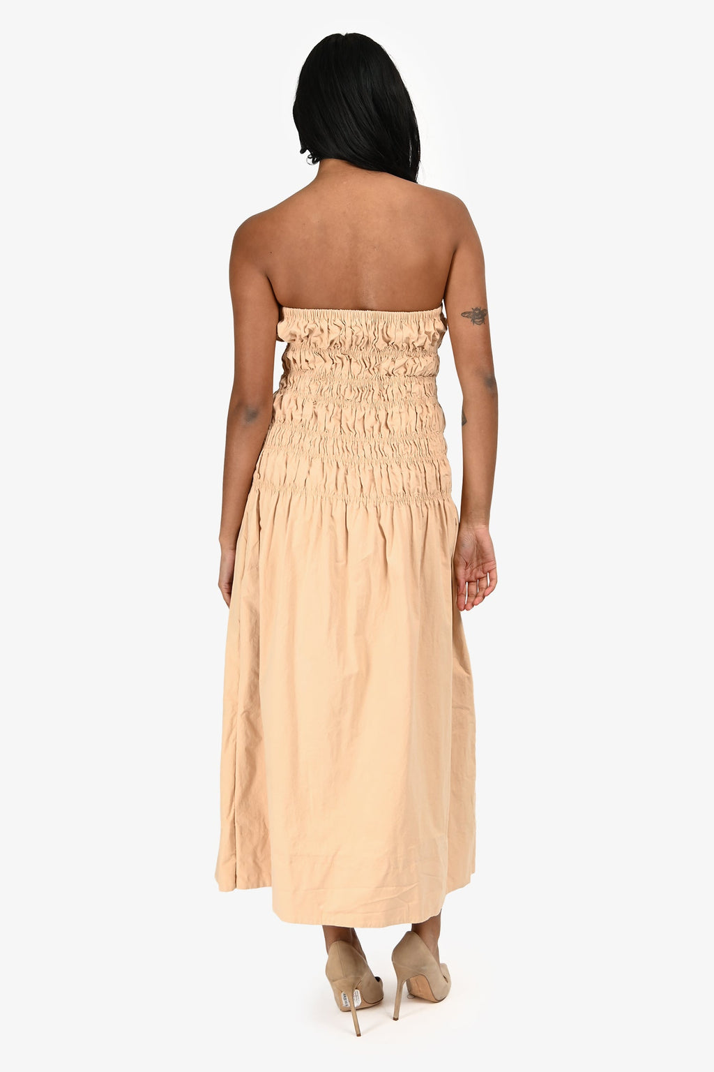 Majorelle Beige 'Vanna' Ruched Strapless Midi Dress Size S