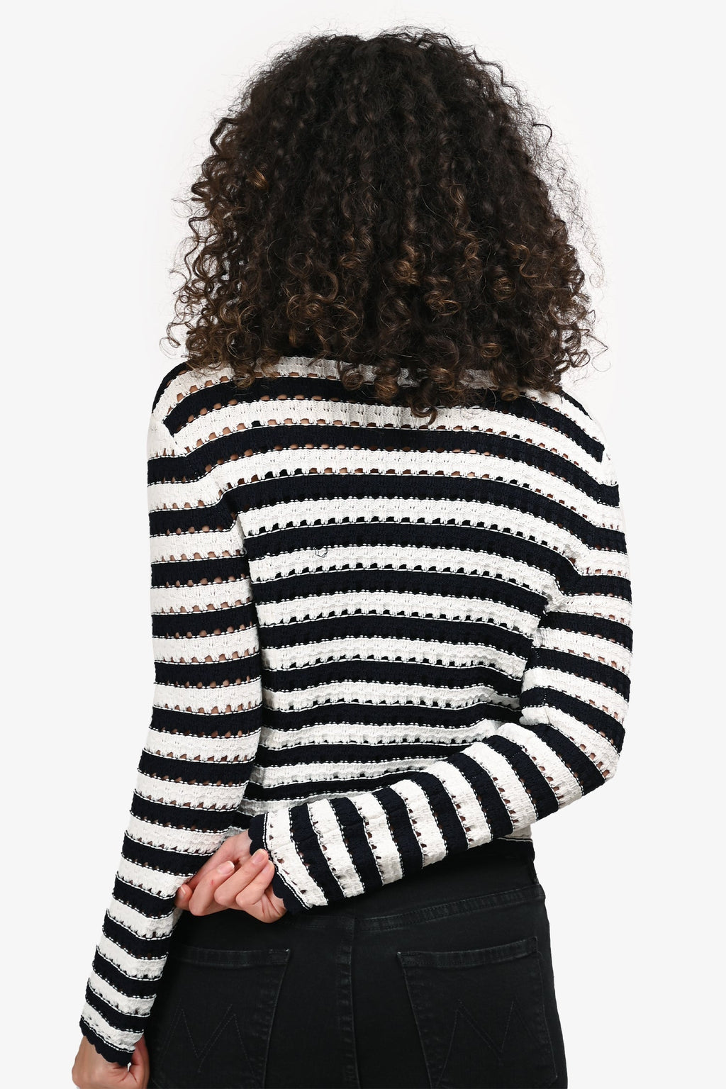 Maje Navy/White Striped Crochet Knit Button-Up Long Sleeve igan Size 1