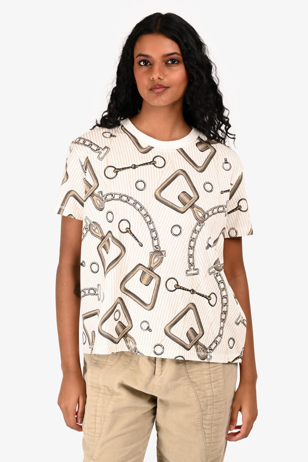 Hermès White Cotton 'L'effet Kaleidoscope' Boxy T-Shirt Size 34