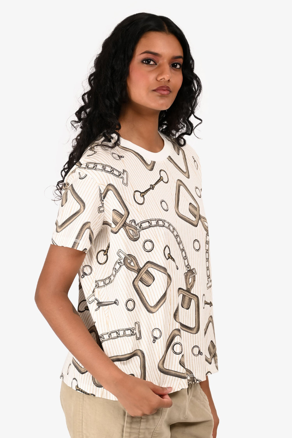 Hermès White Cotton 'L'effet Kaleidoscope' Boxy T-Shirt Size 34