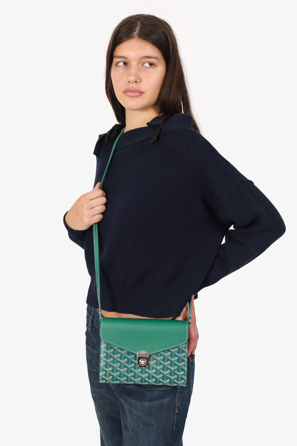 Goyard Green Goyardine Calfskin Chypre Wallet on Chain