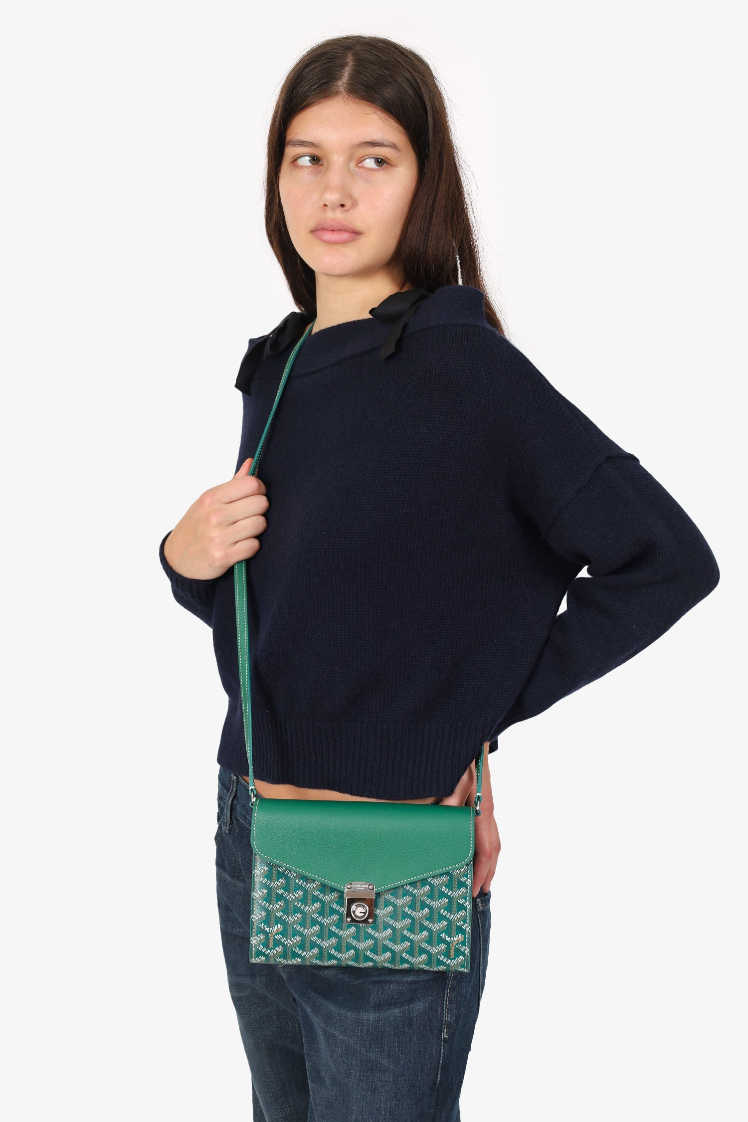 Goyard Green Goyardine Calfskin Chypre Wallet on Chain