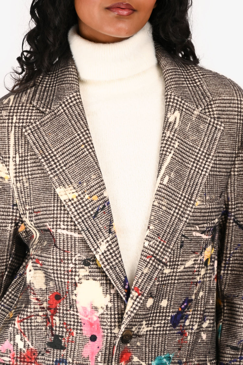 R13 Brown/Multicolour Tweed Paint Splatter Wool Blazer Size XS