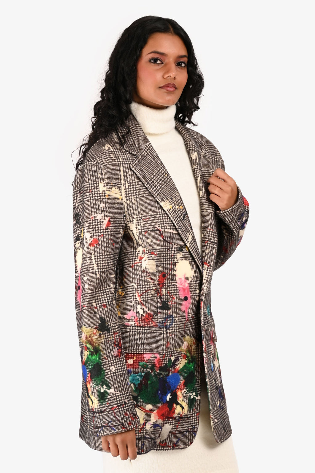 R13 Brown/Multicolour Tweed Paint Splatter Wool Blazer Size XS