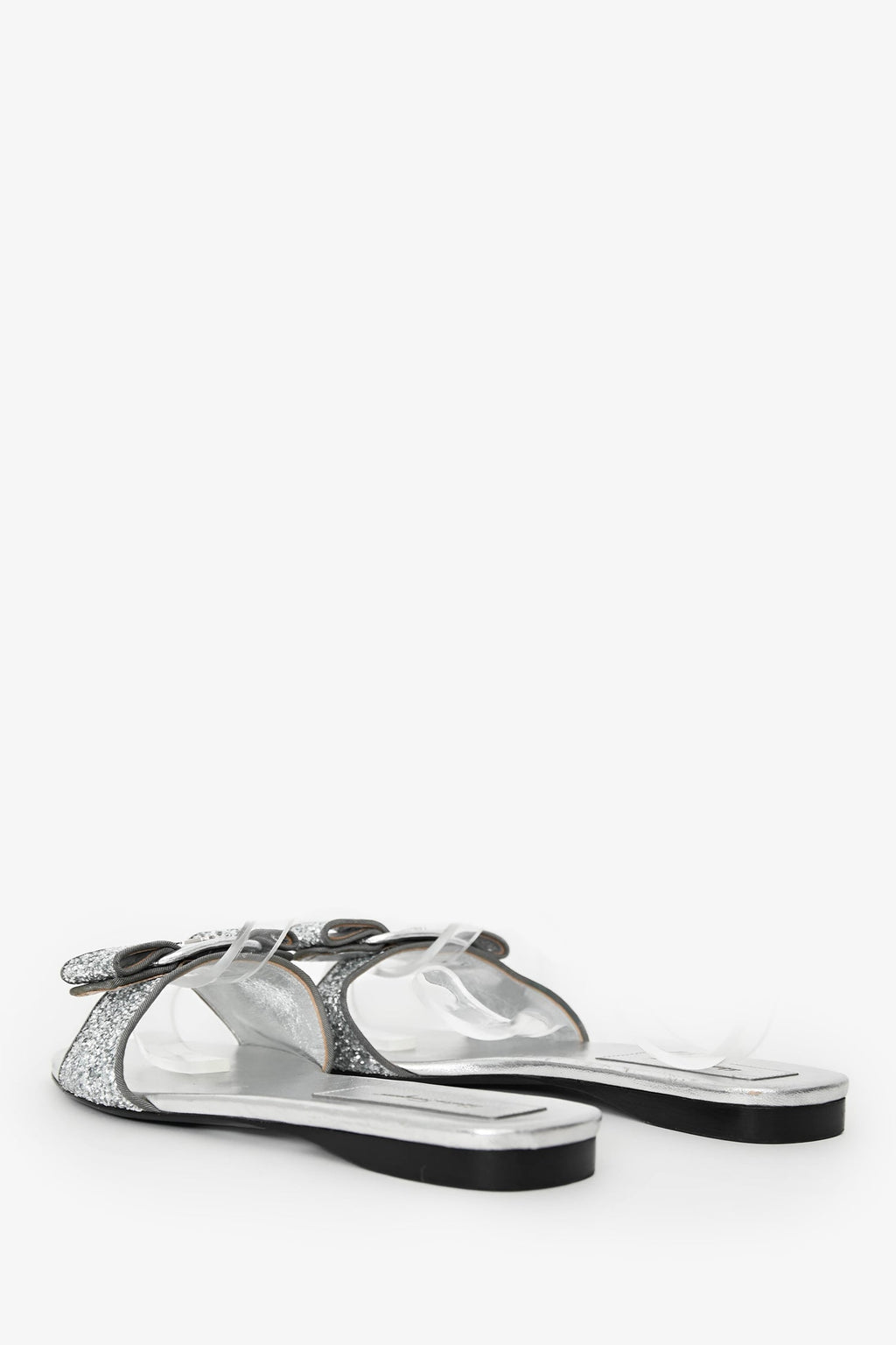 Salvatore Ferragamo Silver Glitter Vara Bow Slide Sandals Size 9