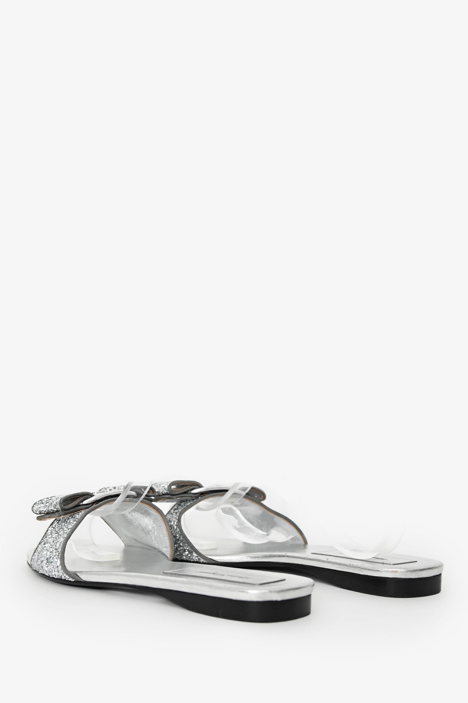 Salvatore Ferragamo Silver Glitter Vara Bow Slide Sandals Size 9