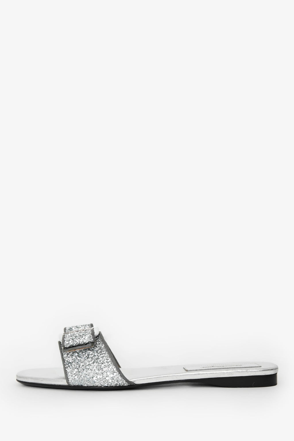 Salvatore Ferragamo Silver Glitter Vara Bow Slide Sandals Size 9