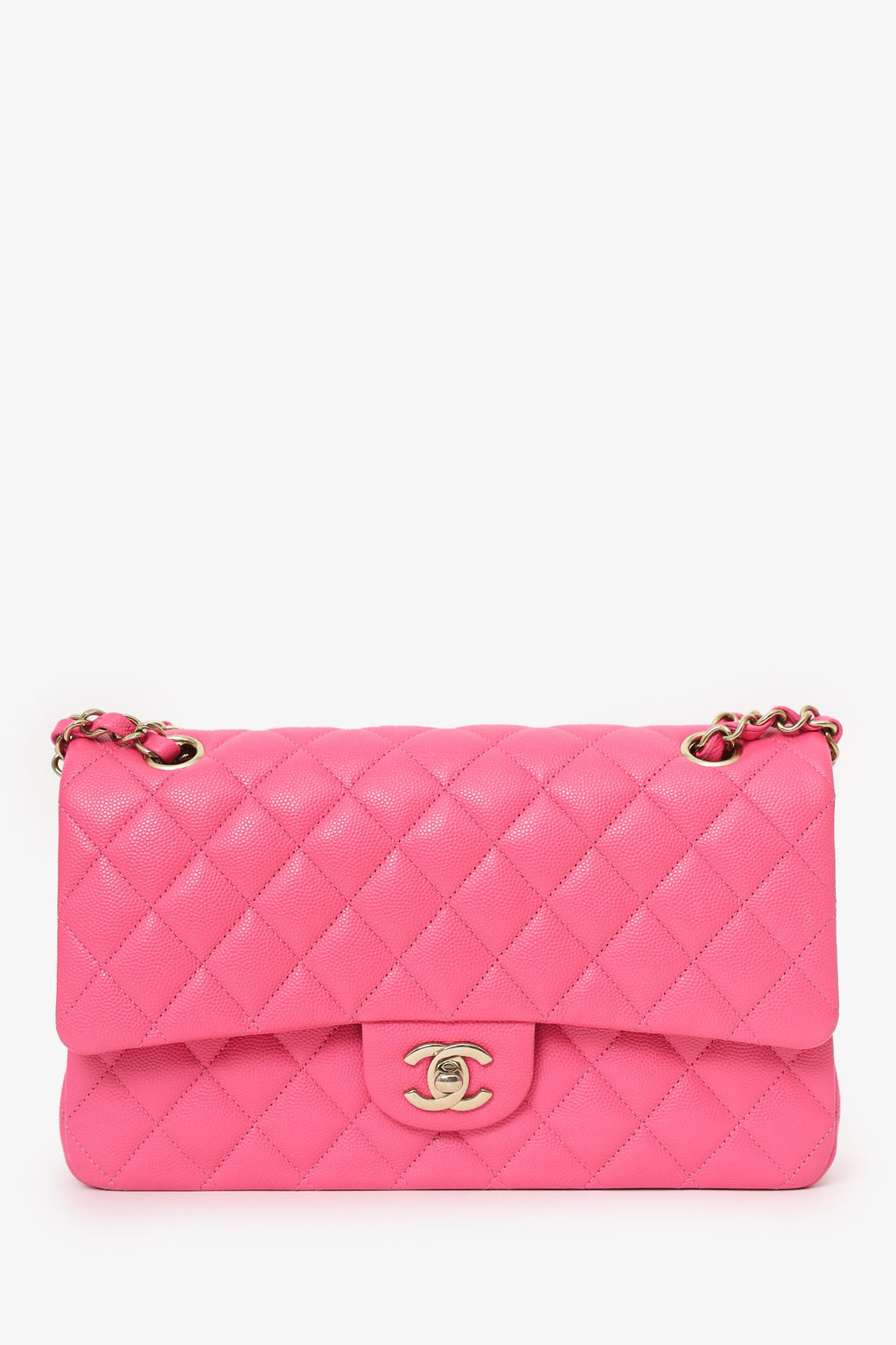 Pre-Loved Chanel™ Pink Caviar Leather Medium Classic Double Flap Shoulder Bag