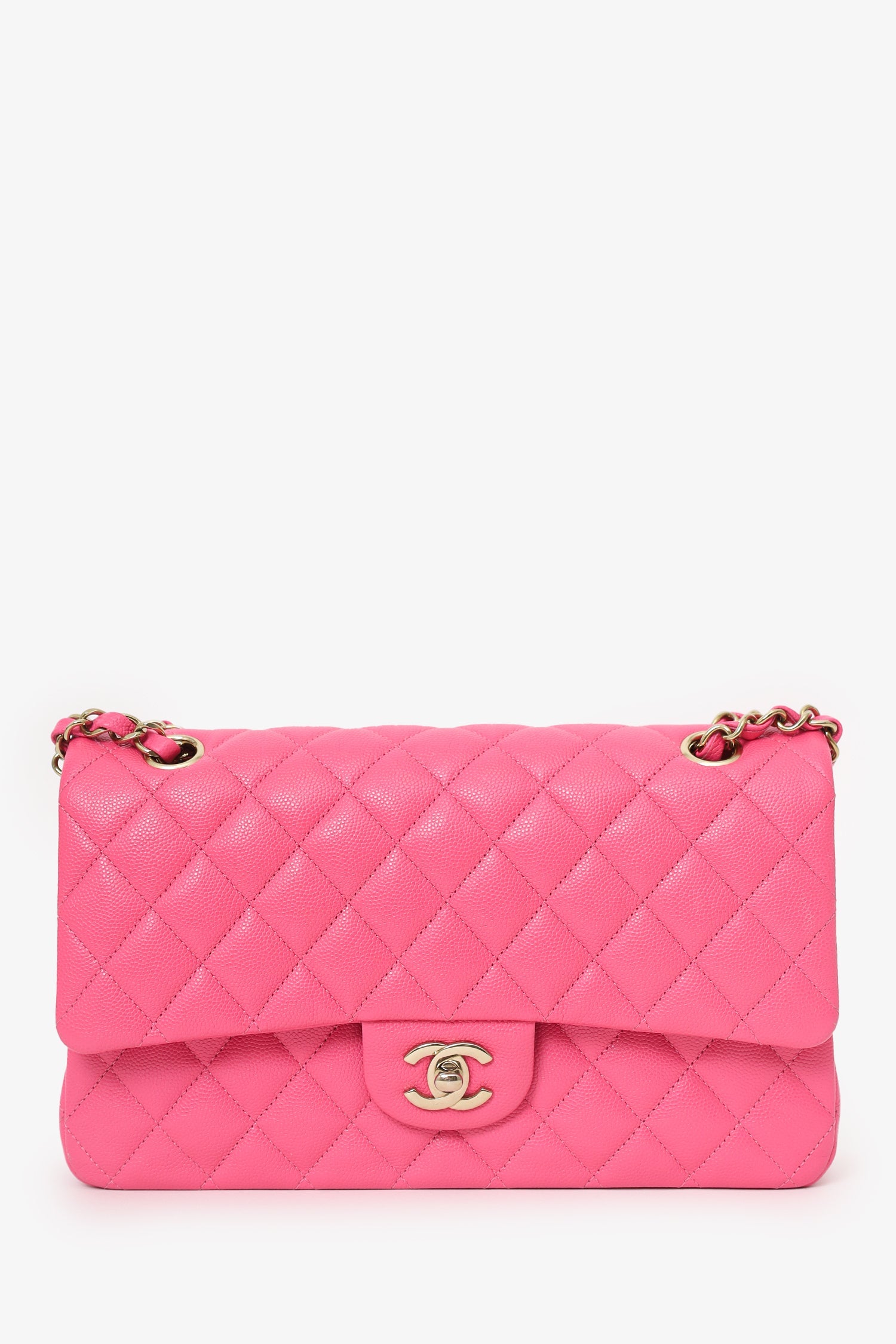 Pre-Loved Chanel™ Pink Caviar Leather Medium Classic Double Flap Shoulder Bag