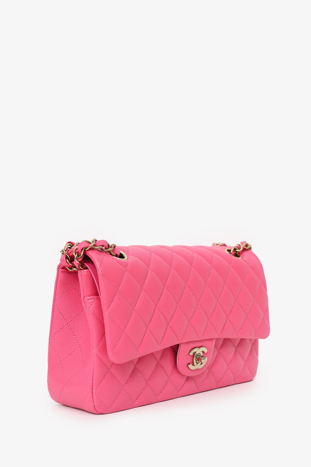 Pre-Loved Chanel™ Pink Caviar Leather Medium Classic Double Flap Shoulder Bag