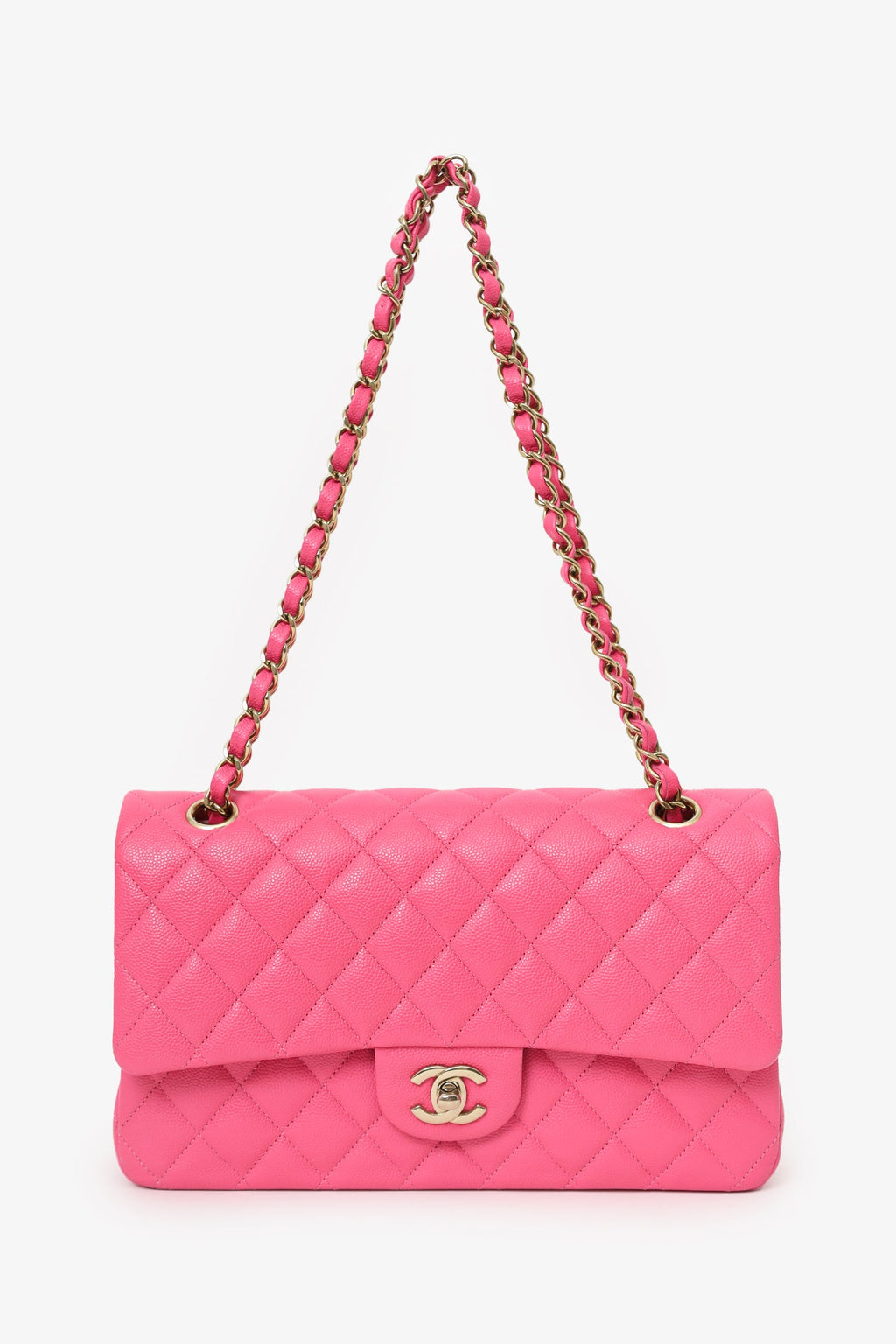 Pre-Loved Chanel™ Pink Caviar Leather Medium Classic Double Flap Shoulder Bag