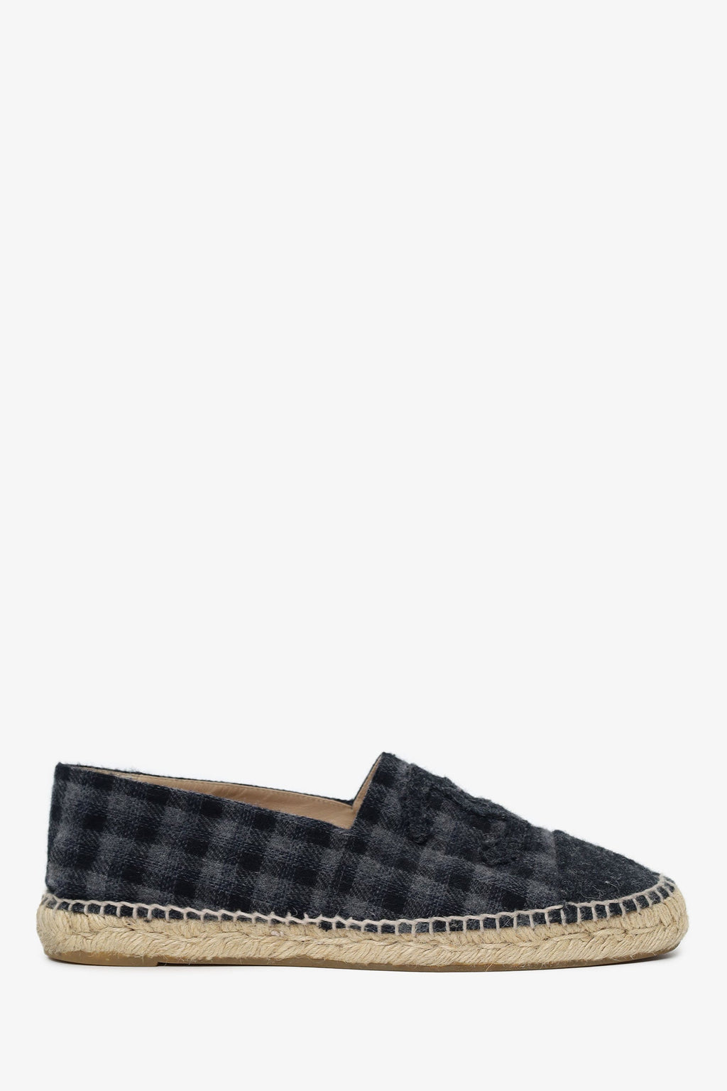 Pre-Loved Chanel™ Grey Wool Plaid CC Logo Espadrilles Size 41