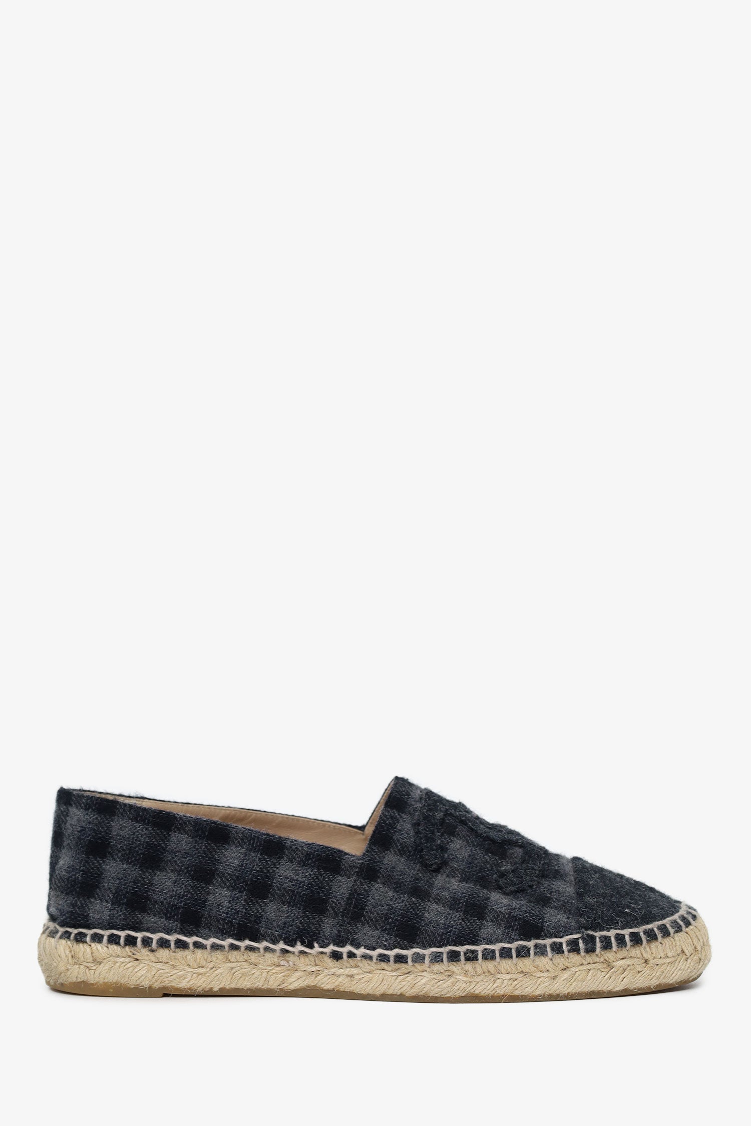 Pre-Loved Chanel™ Grey Wool Plaid CC Logo Espadrilles Size 41