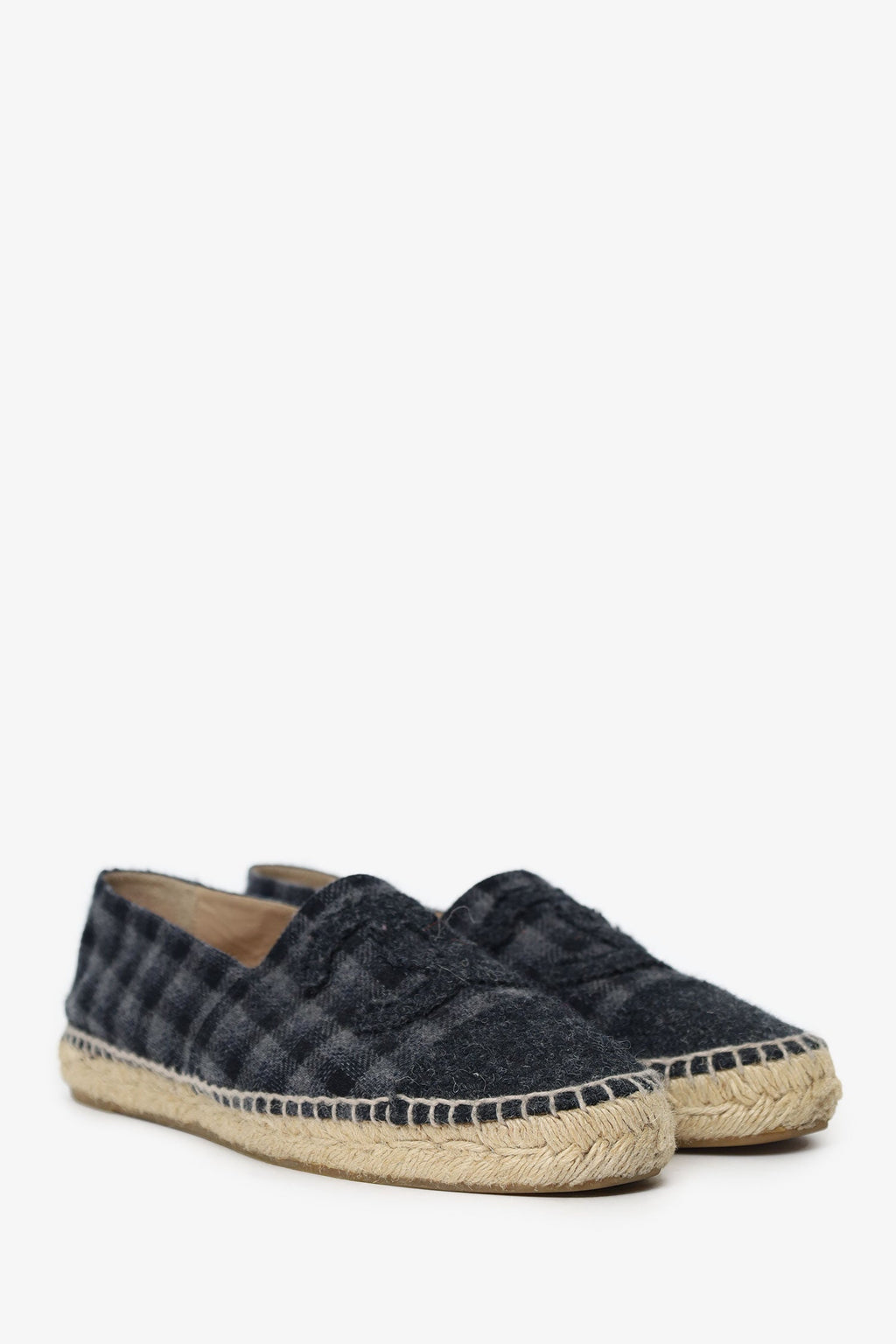 Pre-Loved Chanel™ Grey Wool Plaid CC Logo Espadrilles Size 41