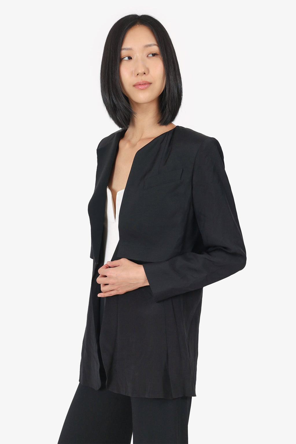 Sportmax Black Silk Layered Blazer Size 4