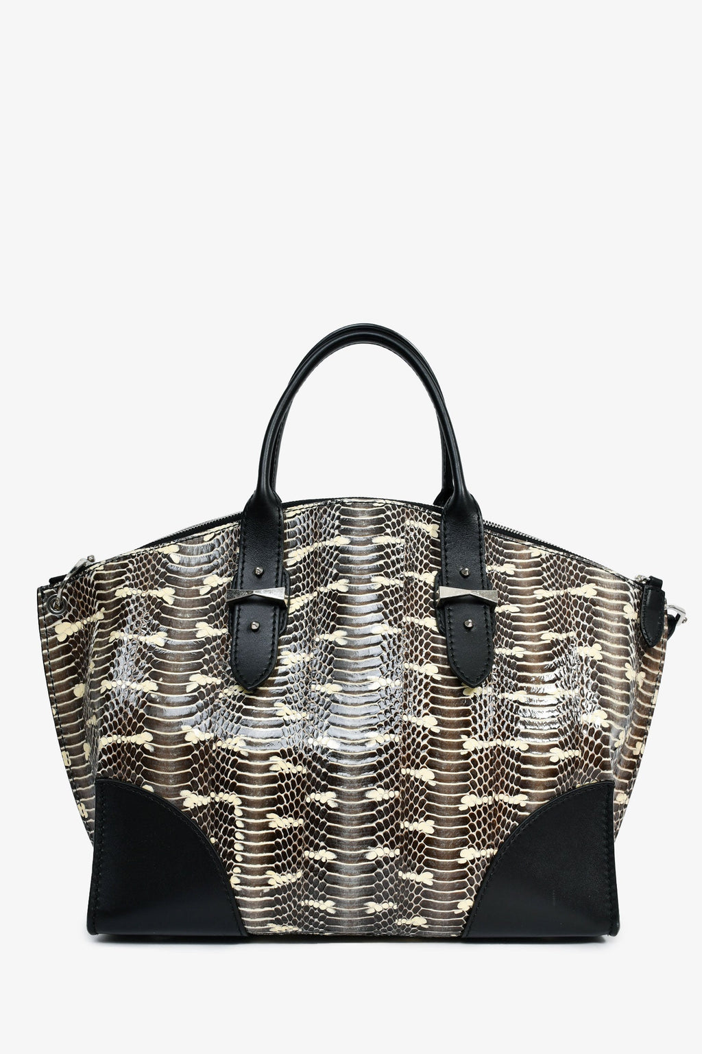 Alexander McQueen Limited Edition Black Leather Python Top Handle with Strap