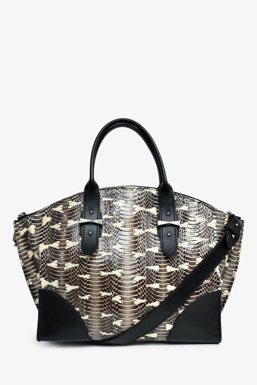 Alexander McQueen Limited Edition Black Leather Python Top Handle with Strap