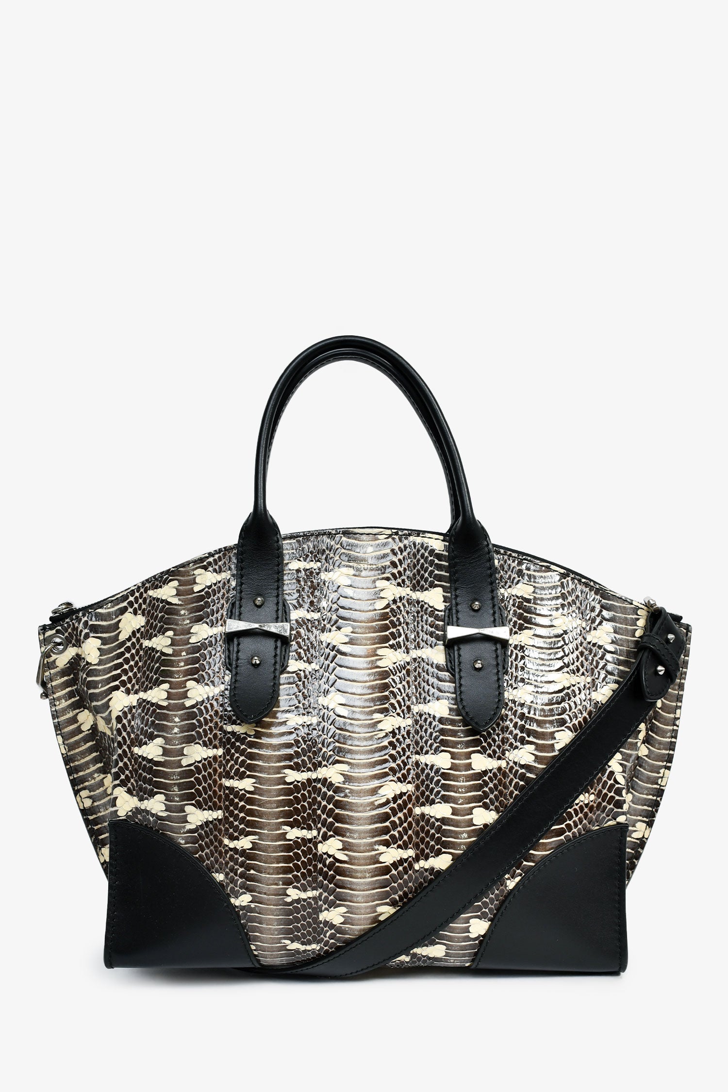 Alexander McQueen Limited Edition Black Leather Python Top Handle with Strap