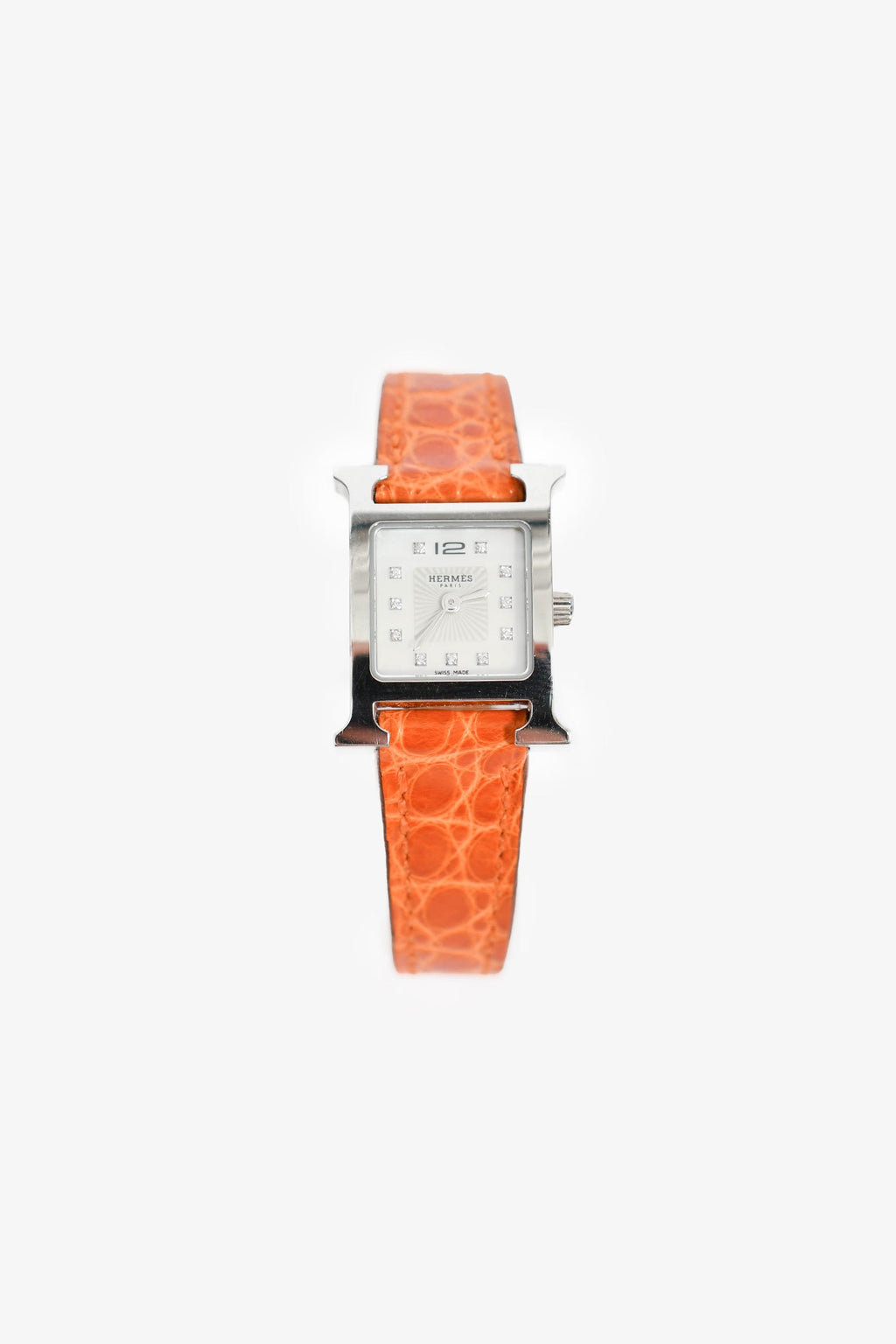 Hermès 2018 Orange Alligator Stainless Steel H Heure Watch
