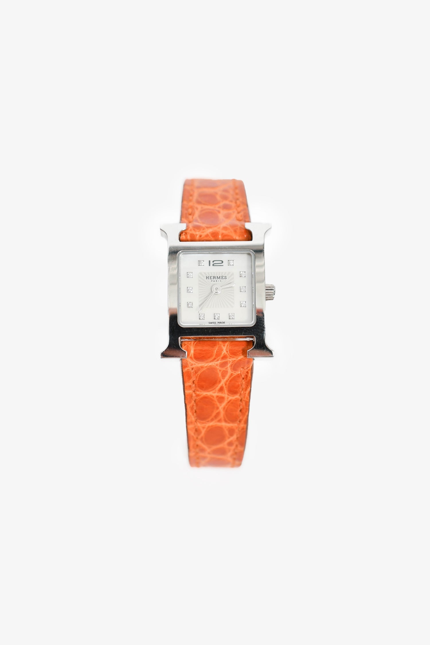 Hermès 2018 Orange Alligator Stainless Steel H Heure Watch