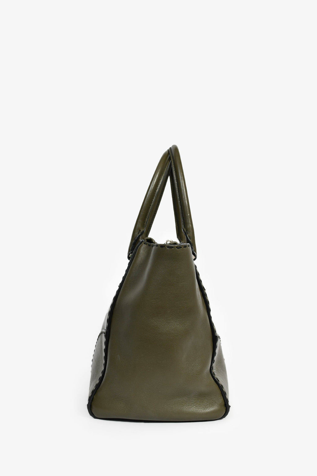 Prada Army Green Leather Double Zip Top Handle Tote Bag with Strap