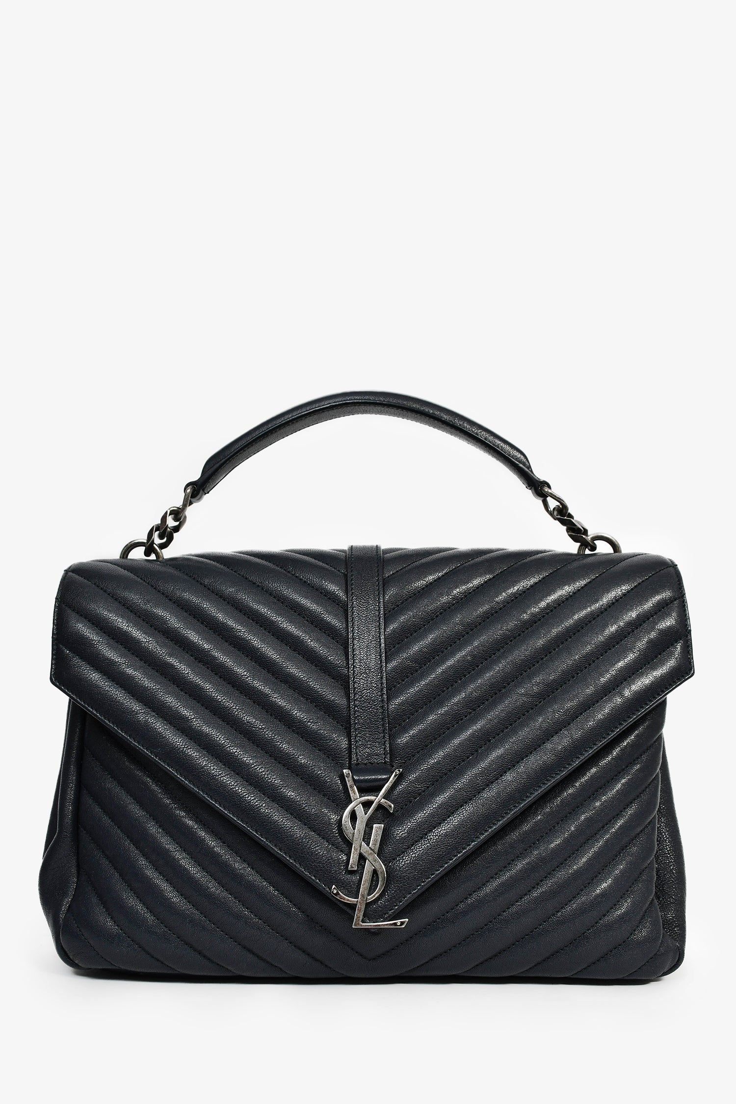 Saint Laurent 2016 Navy Leather Chevron Large Envelope Bag
